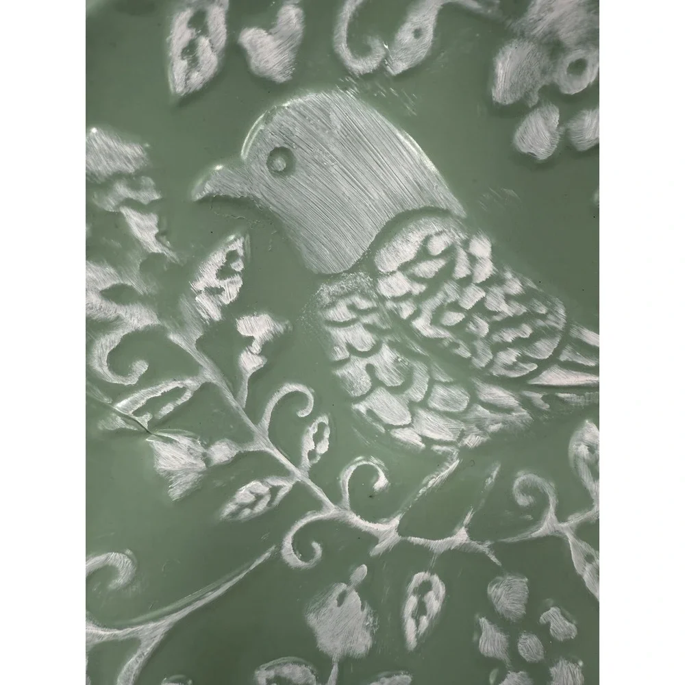 CBK Inspired Home Sage Green Enamel Embossed‎ Bird Wall Plates 11